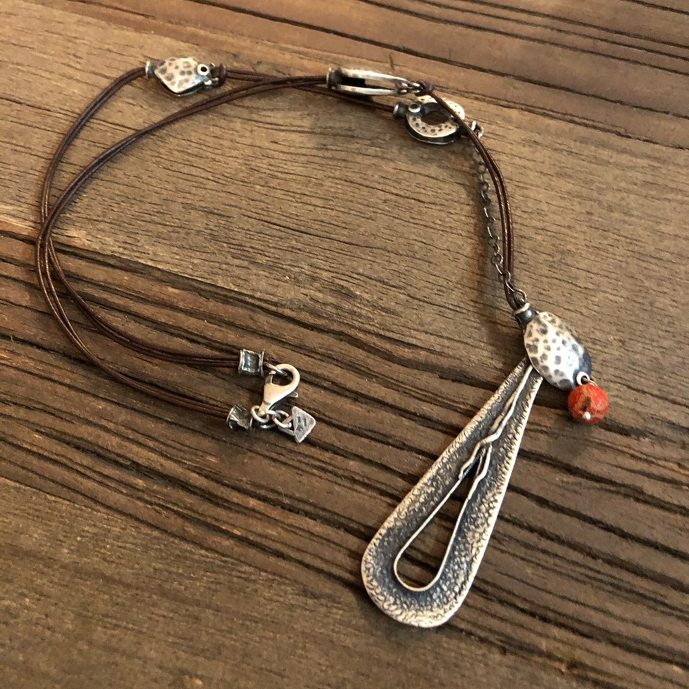 Silpada Silver Coral Brown Leather Necklace